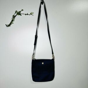 Tommy Hilfiger Women's Navy Blue Synthetic Leather Logo Print Cross Body Bag